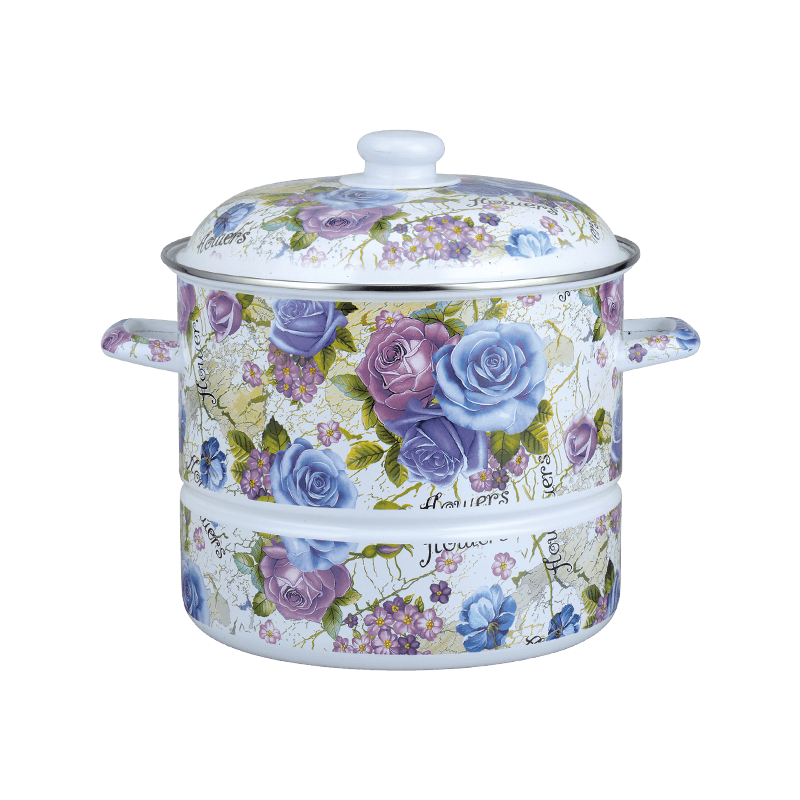 756d ruostumattomasta teräksestä pyöreä vanteen höyrylaiva emaliruukku höyrytyslokerolla